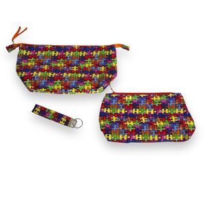 Handmade Retreat Cosmetic Bag Keychain Autism Puzzle Piece Set New Zipper Pouch
